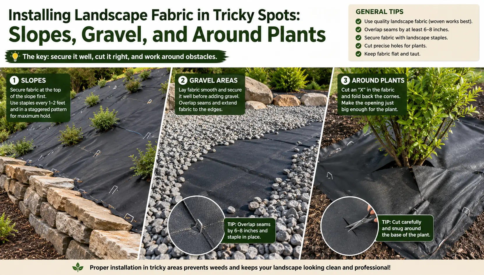 Installing Landscape Fabric in Tricky Spots